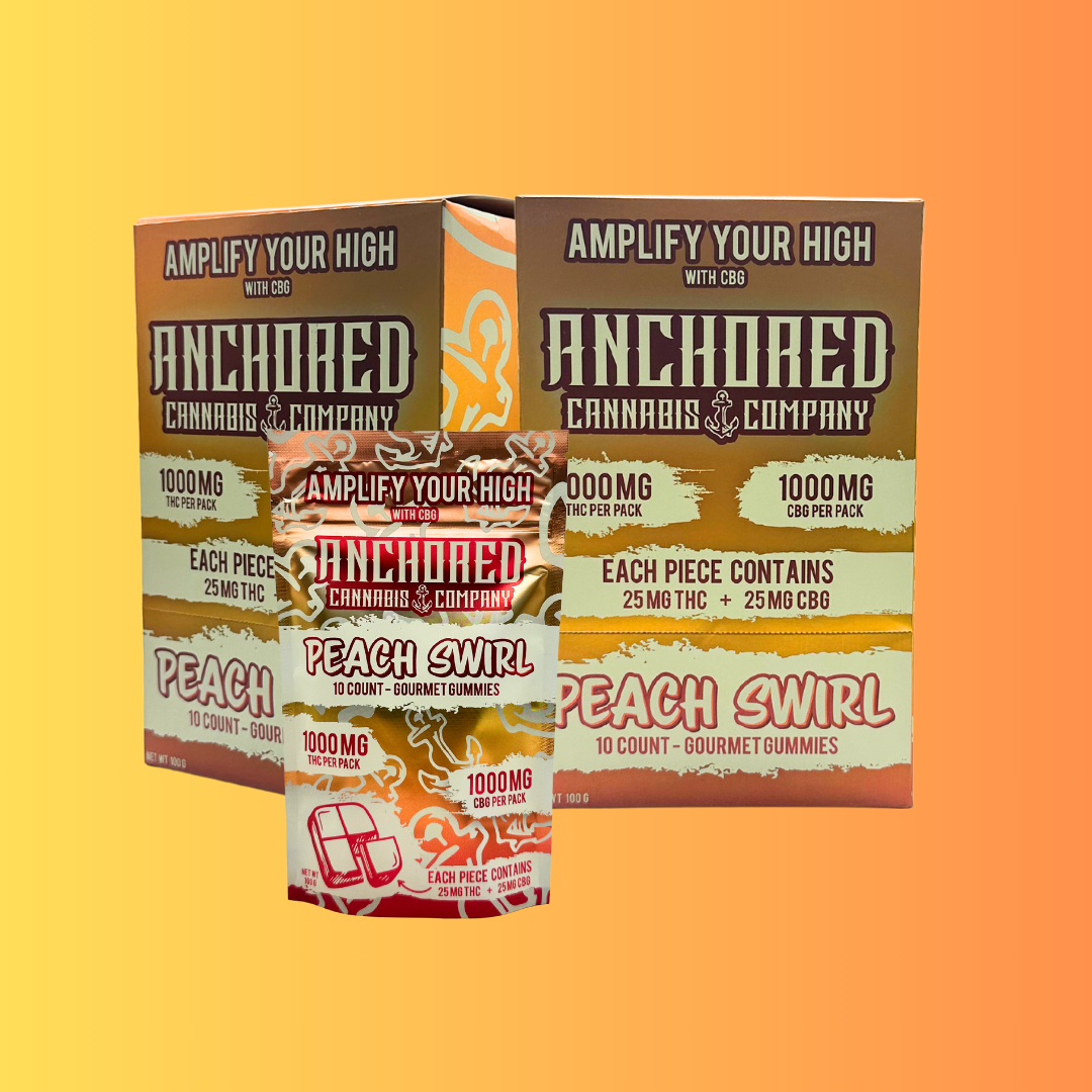 Anchored - Peach Swirl 100mg THC : 100mg CBG Gummy 10ct.