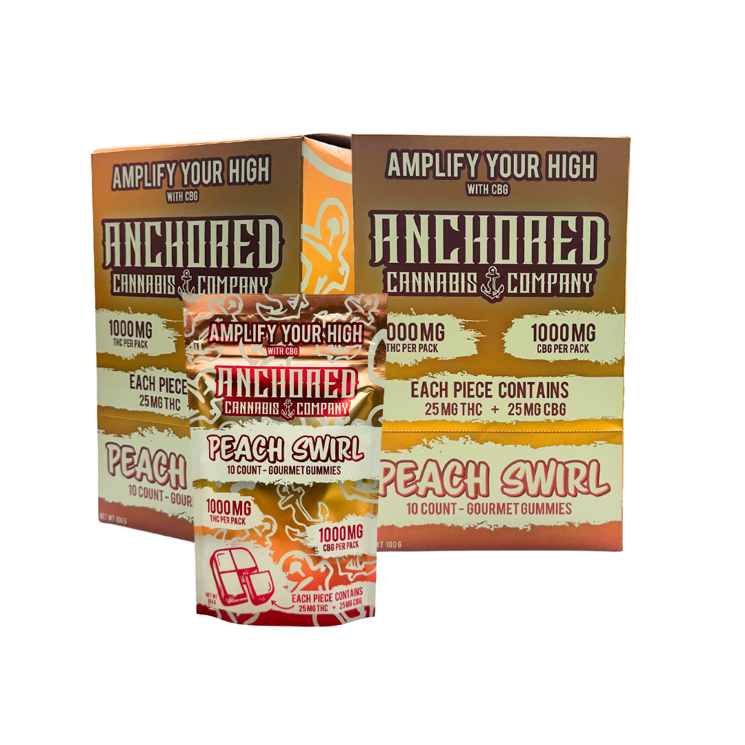 Anchored - Peach Swirl 100mg THC : 100mg CBG Gummy 10ct. - Image 3